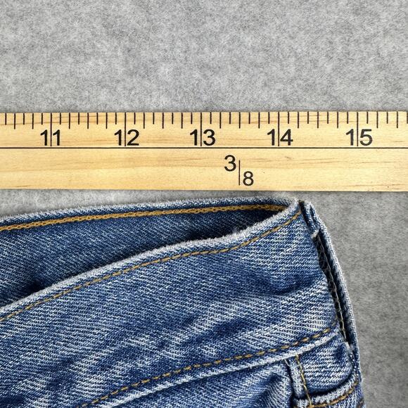 Levi's 501 Jean Shorts WMNS 32 Blue Distressed Denim Button Fly Cut-Off Hi-Rise - Picture 8 of 10